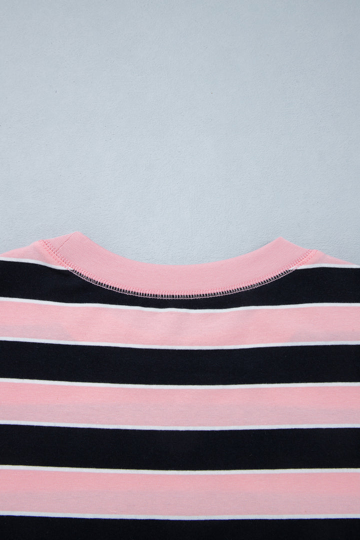 Pink Stripe Loose Tee and Pants Two Piece Set