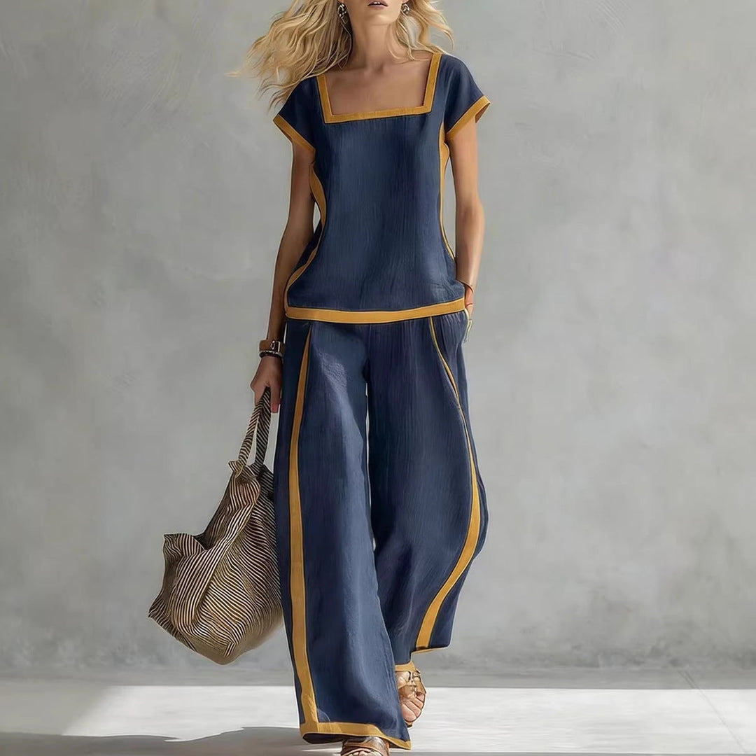 Solid Color Shirt &amp; Wide-Leg Trousers Two-Piece Set