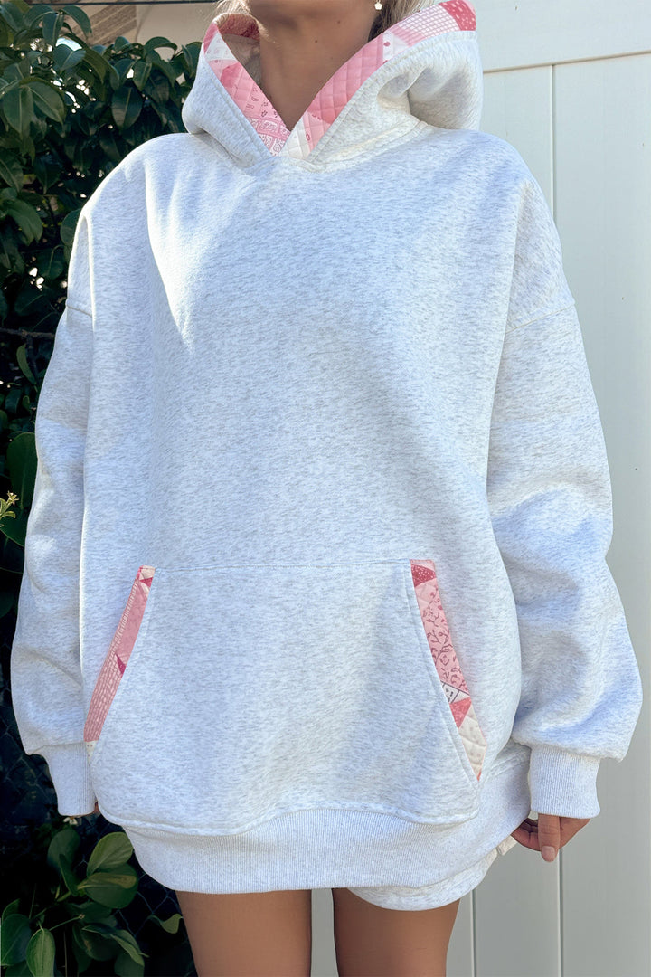 Gray Contrast Patchwork Oversized Hoodie