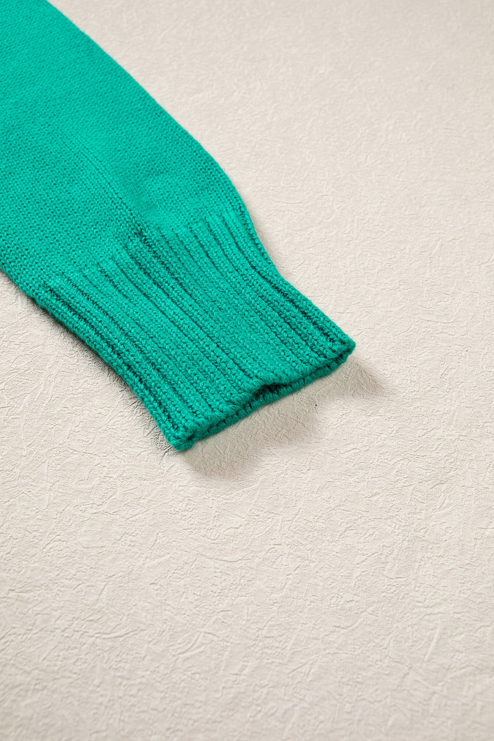 Bright Green Merry Print Ribbed Trim Round Neck Loose Fit Sweater