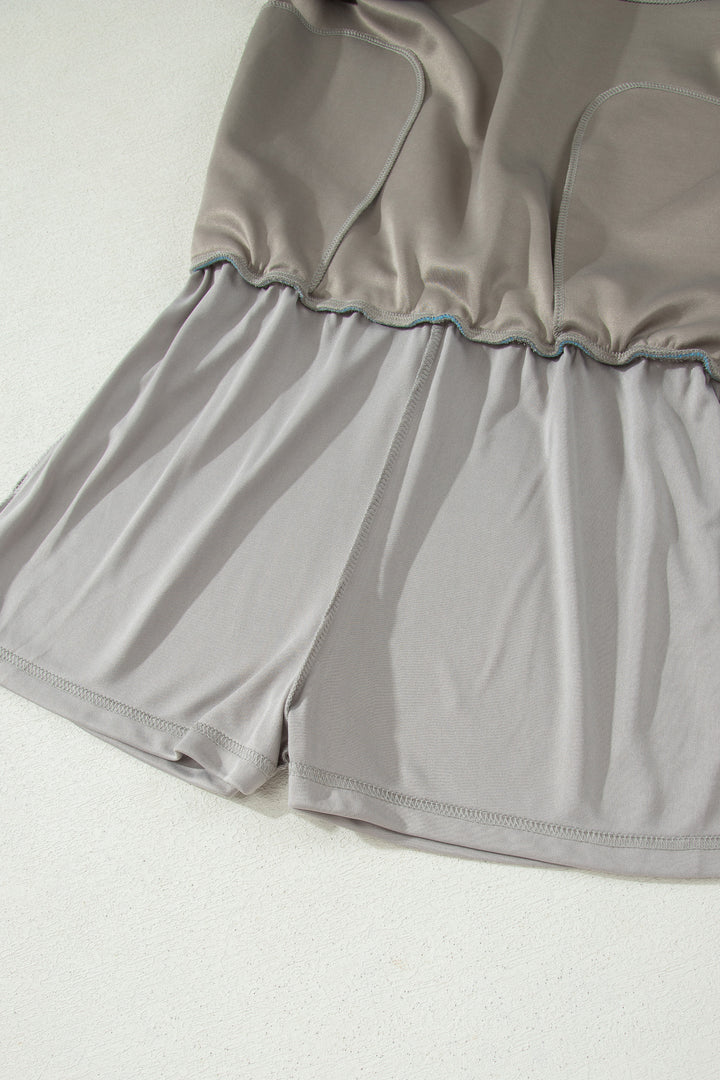 Smoke Green Contrast Trim Zip Up Sporty Jacket Drawstring Mini Skort 2pcs Set