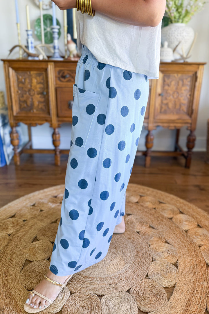 Khaki Polka Dot Elastic Waist Wide Leg Plus Size Pants