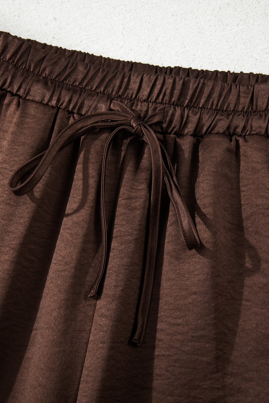 Dark Brown Braided V Neck Long Sleeve Loose Top and Drawstring High Waist Pants 2pcs Outfit