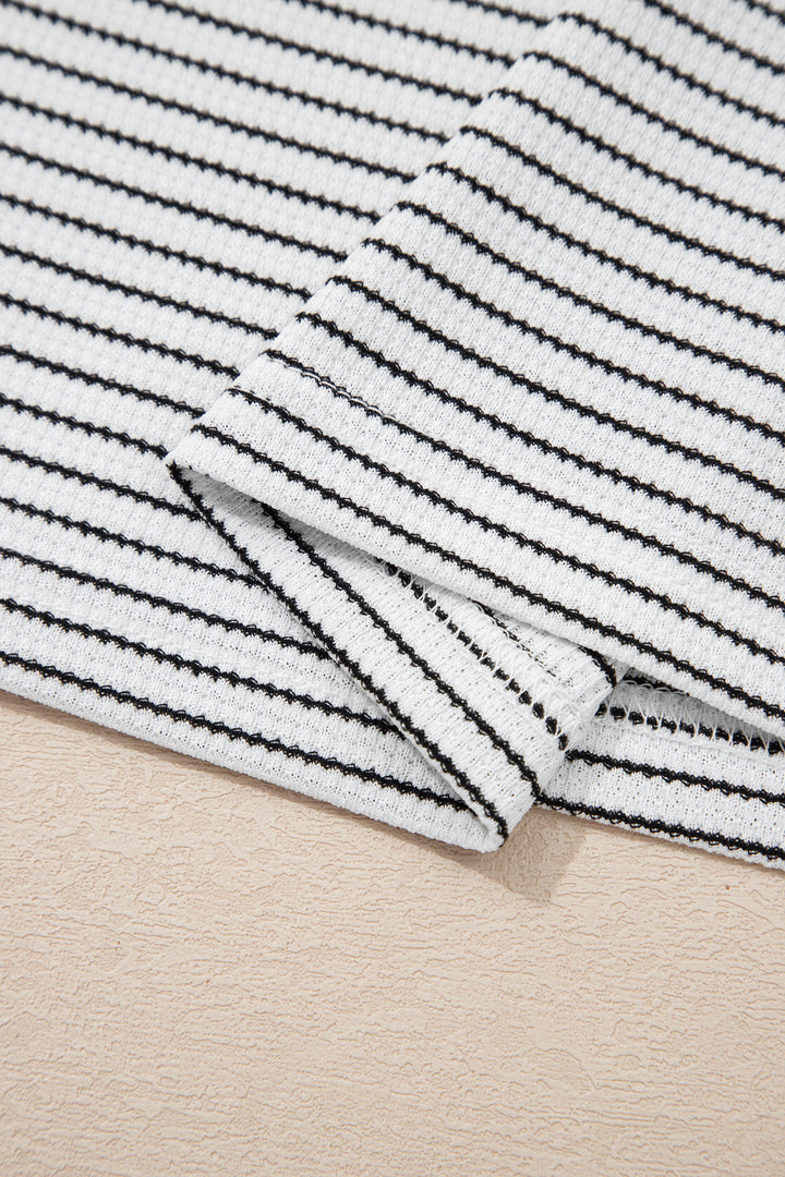 White Stripe Contrasted Ruffle Trim Loose Long Sleeve Top