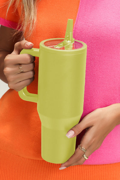 Pear Green Frosted Stainless Handle Large Vacuum Cup with Straw 40oz