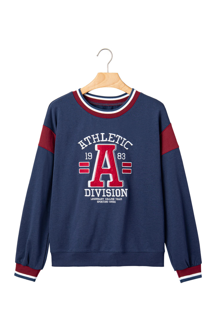 Sail Blue Patchwork Round Neck Long Sleeve Sweatshirt