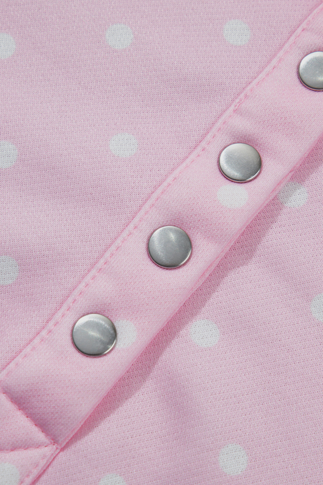 Pink Polka Dot Print Metal Button Collar Casual Pullover Sweatshirt