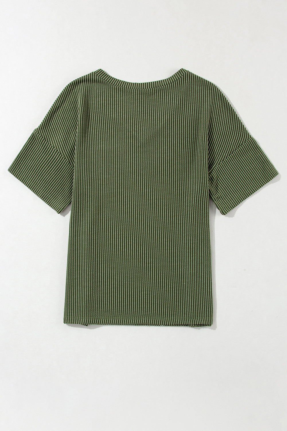 Jungle Green Corded V Neck Chest Pocket Loose T-shirt