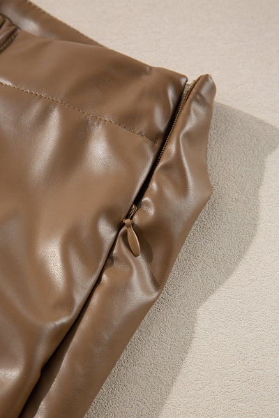 Coffee Bowknot Faux Leather Mini Skirt