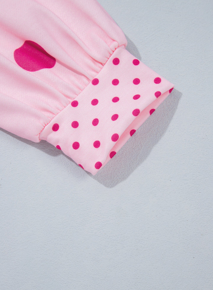 Pink Polka Dot Print Contrast Detail Oversized Tunic Sweatshirt
