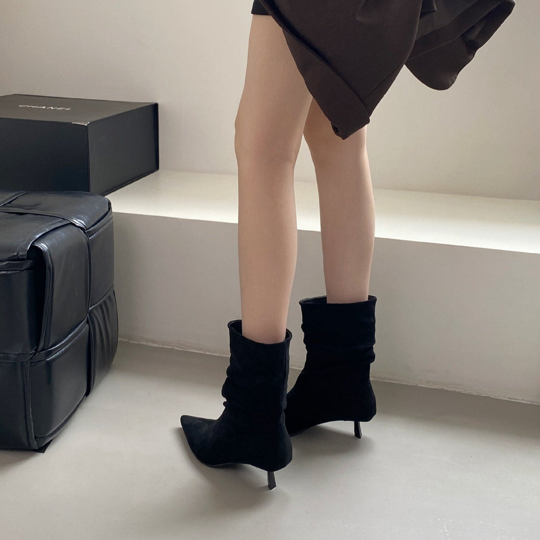 Pointed Toe Mid-Calf High Heel Boots for Women