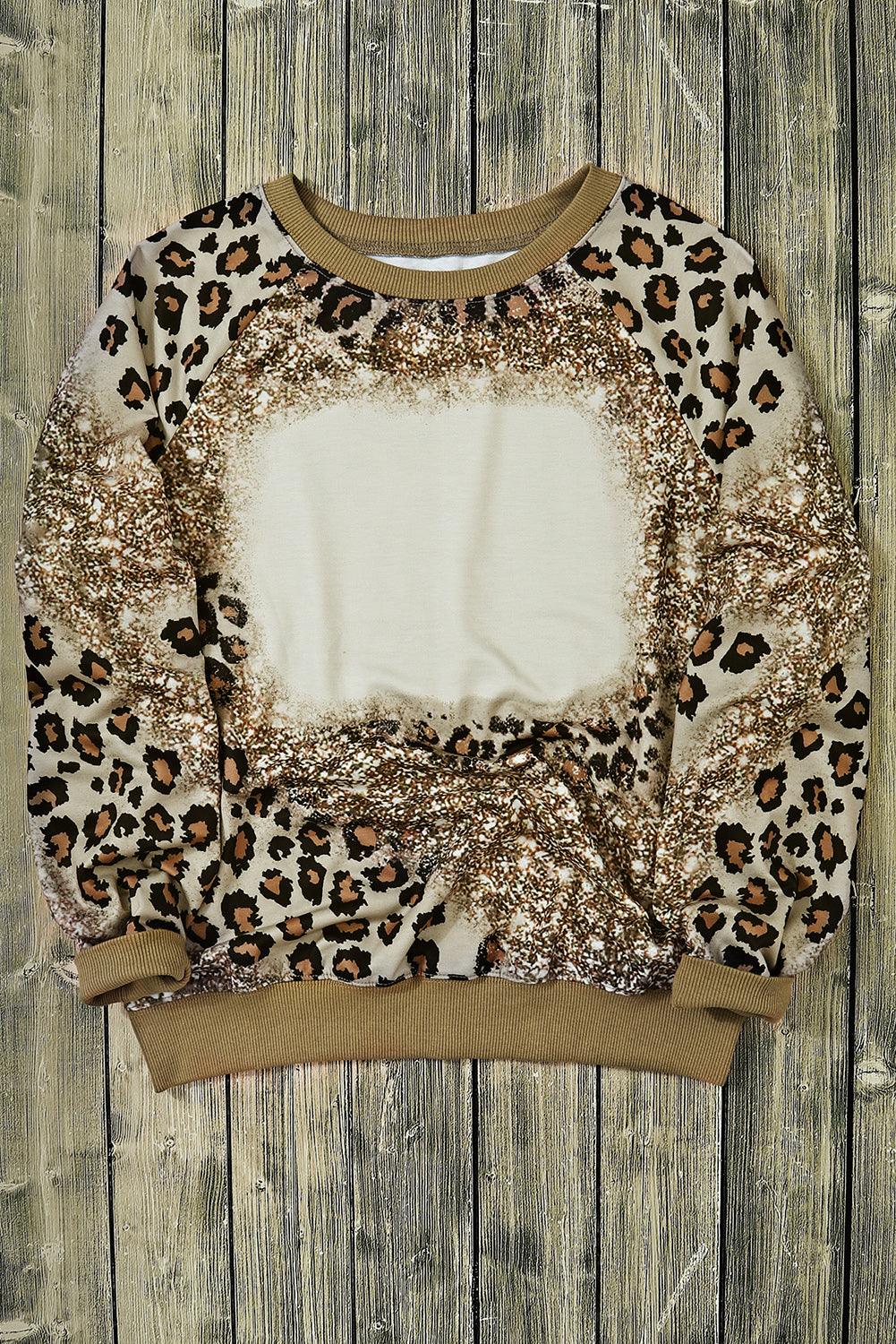 Leopard Print Bleached Long Sleeve Top