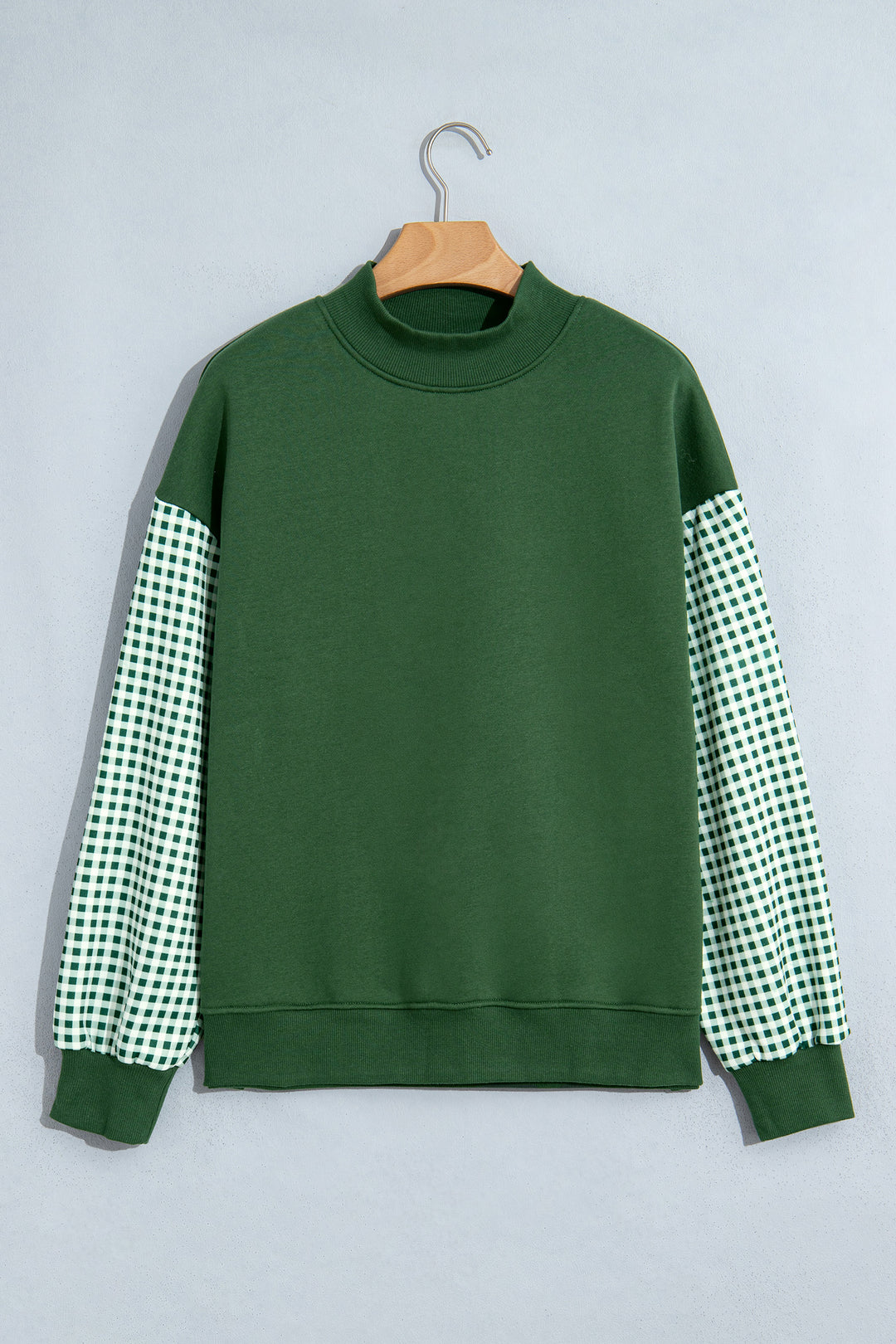 Evergreen Plaid Sleeve Colorblock Loose Tunic Sweatshirt