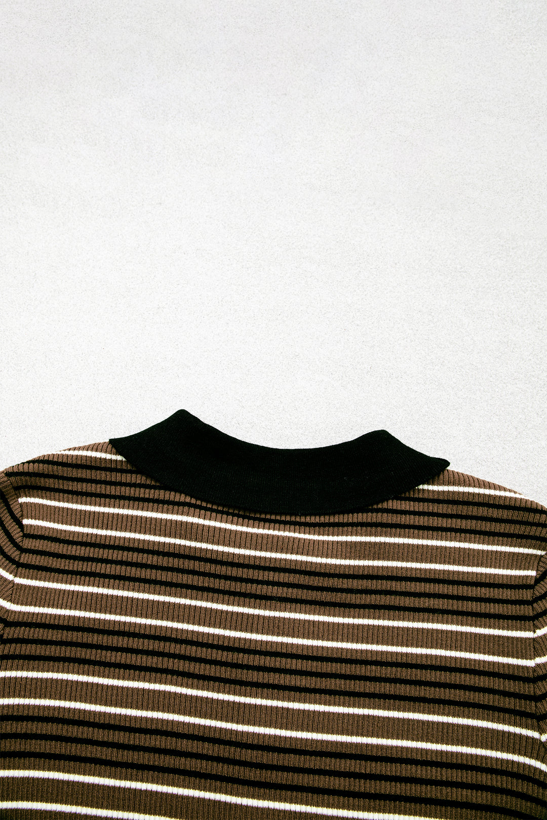 Green Stripe Striped Ribbed Knit Button Collar Sweater
