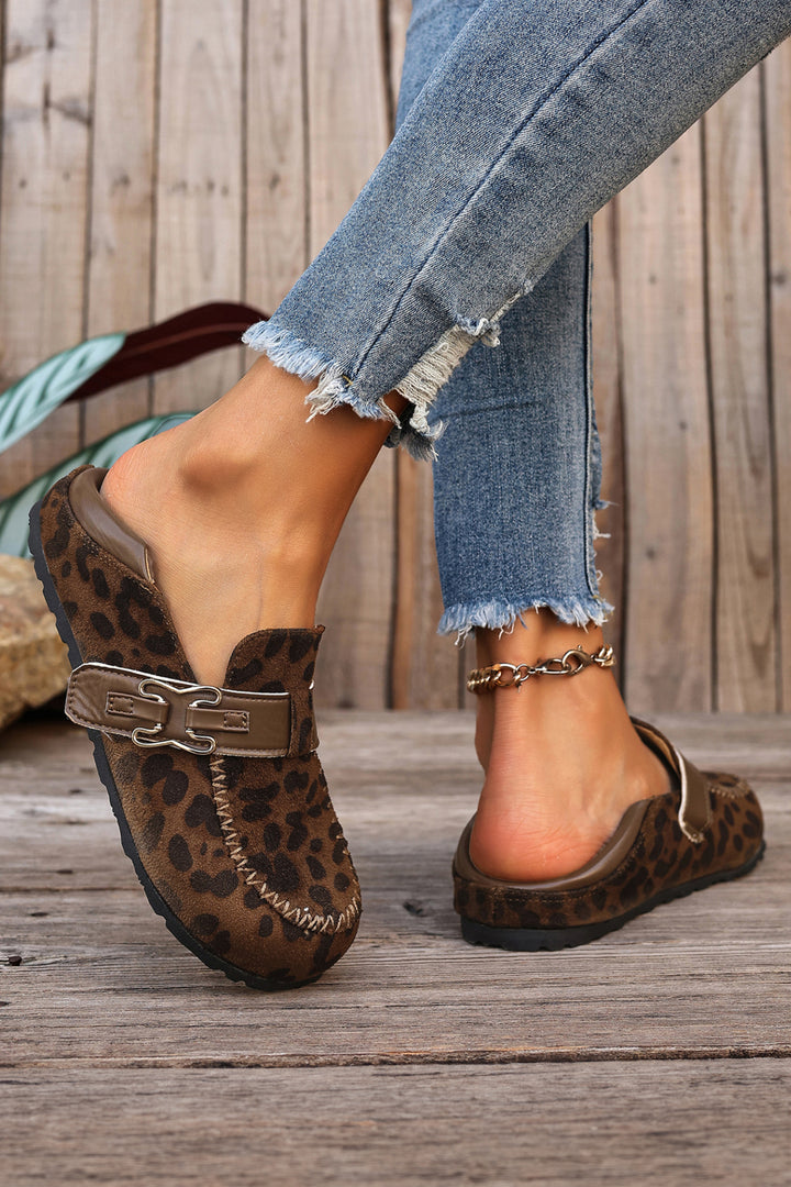 Khaki Faux Suede PU Leather Patchwork Retro Buckle Slip On Shoes