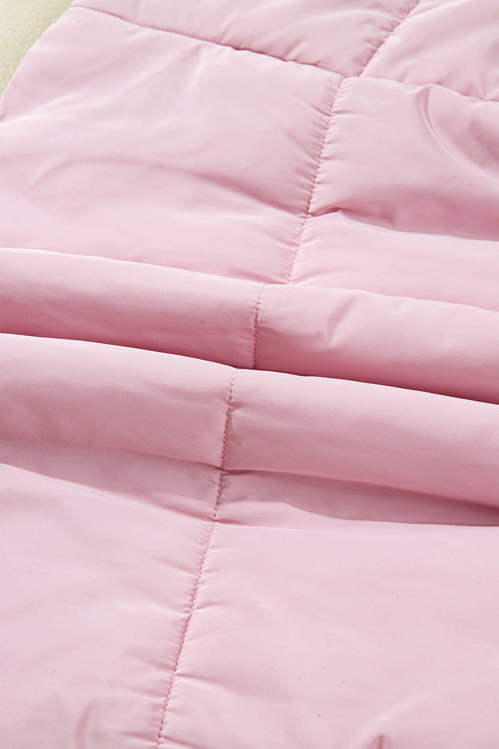 Pink Stand Neck Flutter Sleeve Snap Button Puffer Vest