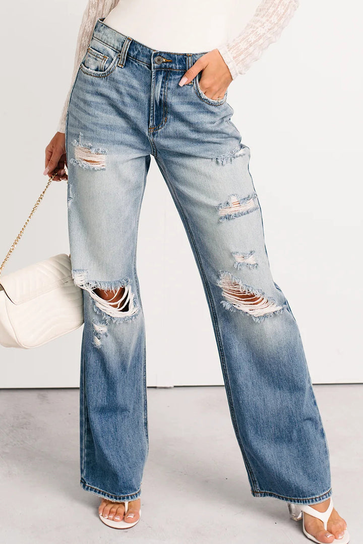 Myosotis Mid Rise Distressed Sneak Peek Straight Leg Jeans