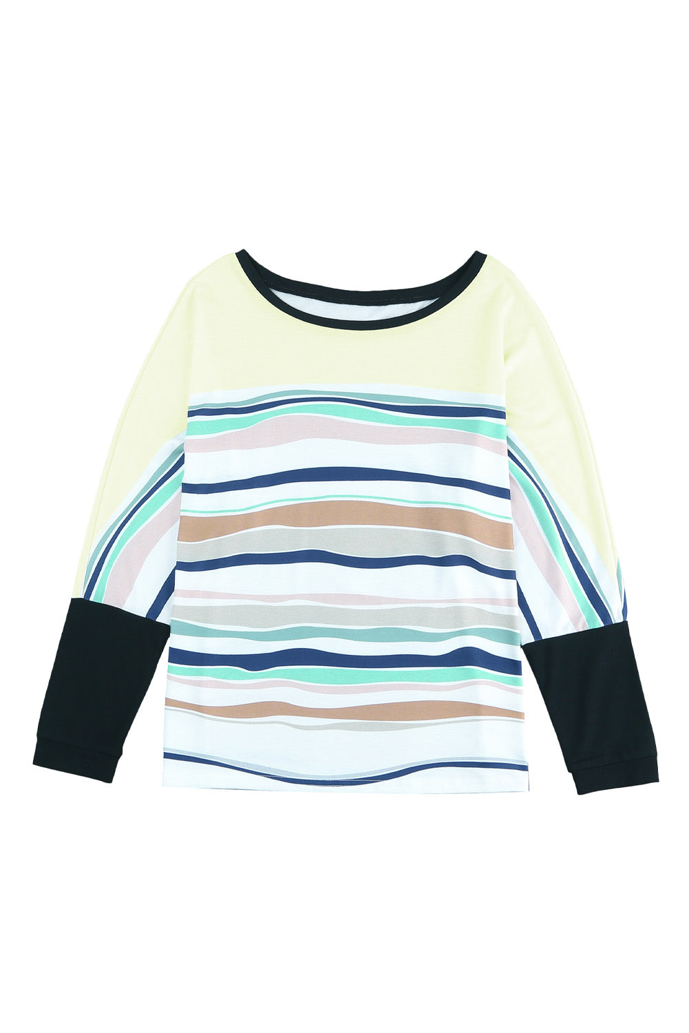 Multicolor Striped Color Block Loose Fit Long Sleeve Top