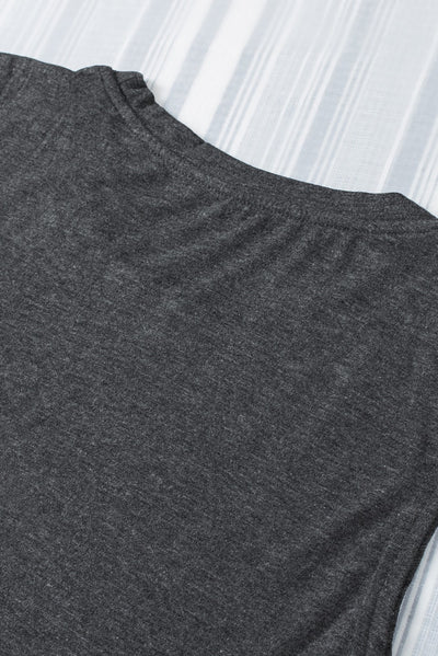 Gray Solid Color Crew Neck Loose Tank Top