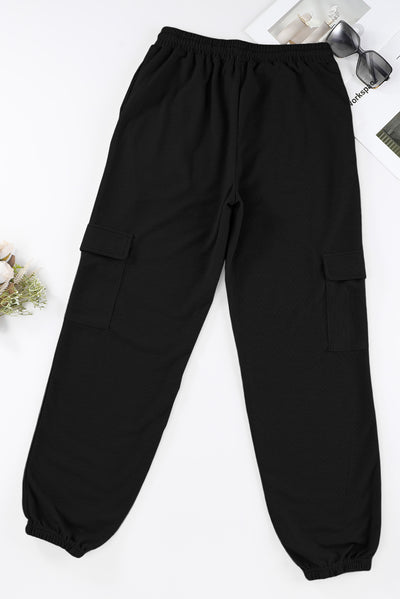 Black Waffle Texture Cargo Pocket Jogger Pants