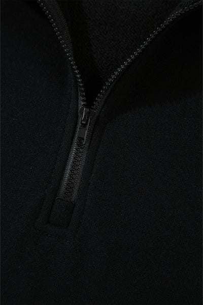 Black Zipped Neck Pullover Drop Shoulder Sweatshirt