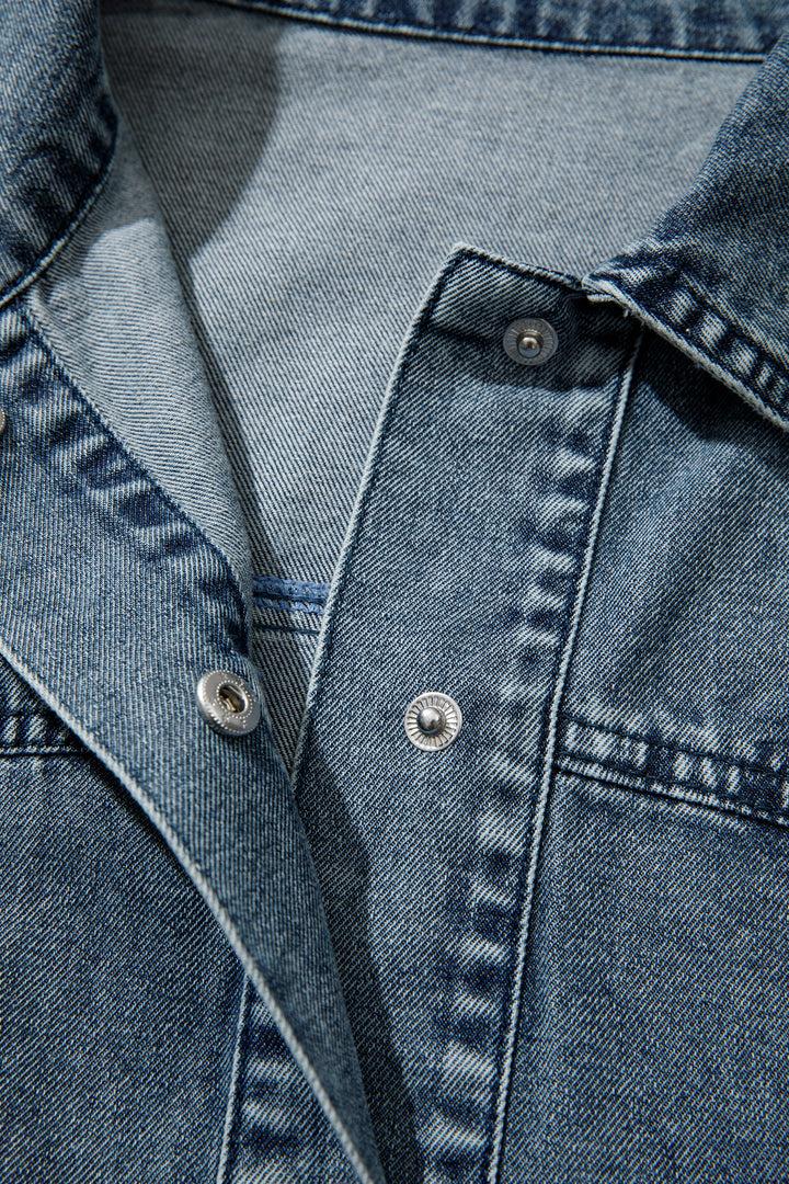 Dusk Blue Western Long Sleeve Shirt Collar Tunic Denim Jacket
