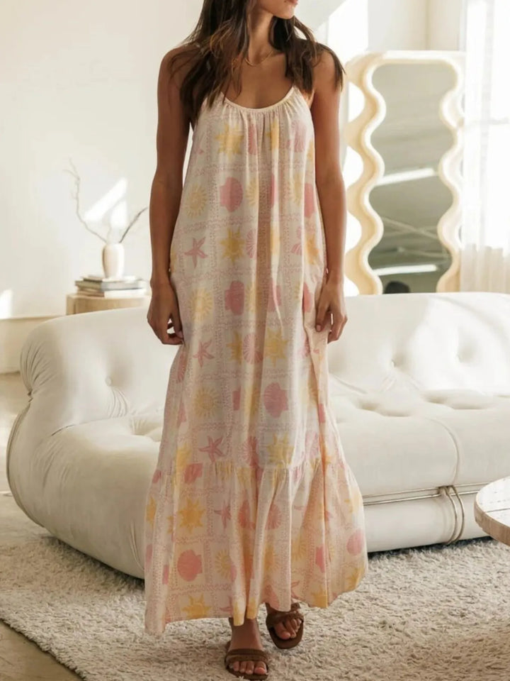 Printed Maxi Lounge Dress with Ruffled Hem