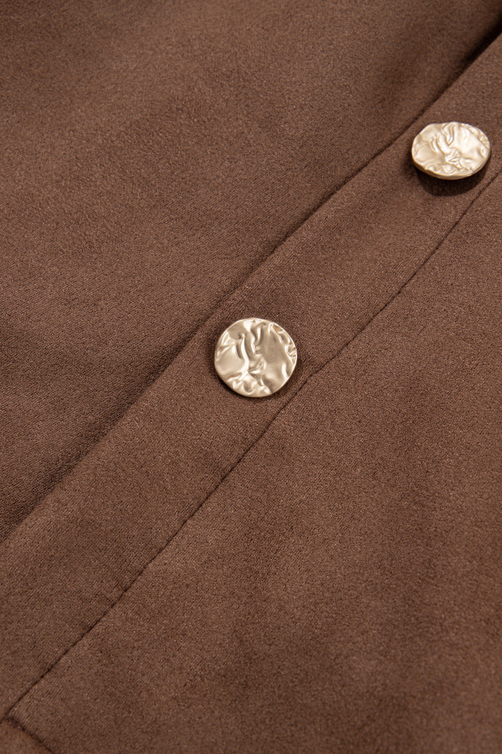 Dark Khaki Gold Button Asymmetric Wrapped Detail Mini Skirt