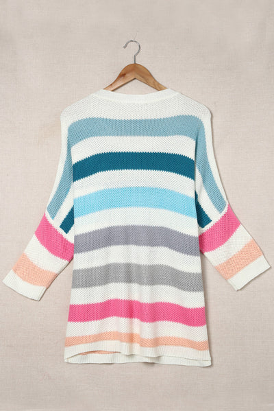 Multicolor Striped Knit Top with Chest Pocket