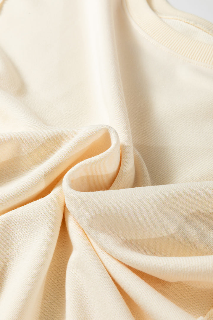 Beige Plus Size Raw Seam Detail Floral Bow Patched Baggy Pullover