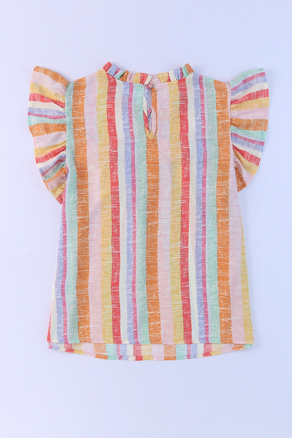 Multicolor Striped Color Block Ruffled O-neck Sleeveless Top