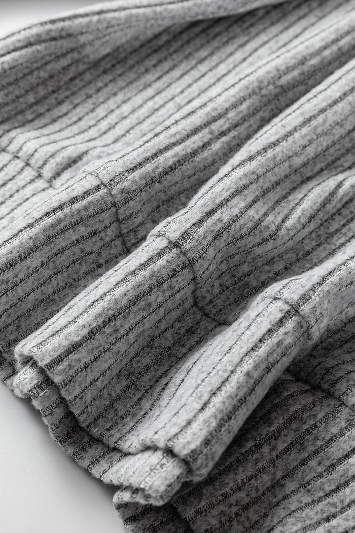 Gray Leopard Print Colorblock Patchwork Ribbed Knit Top