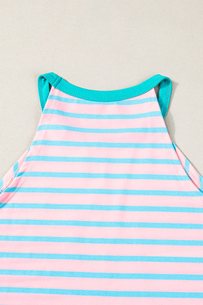 Pink Stripe Round Neck Tank Top