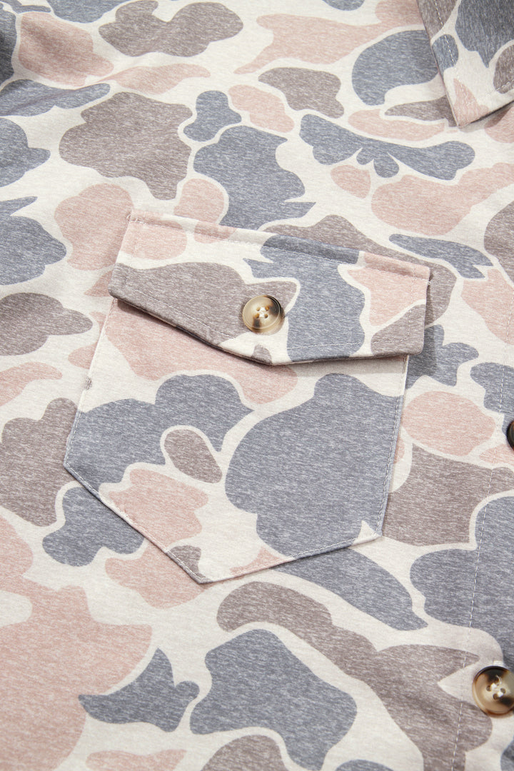 Multicolour Casual Camouflage Button Down Tunic Shacket