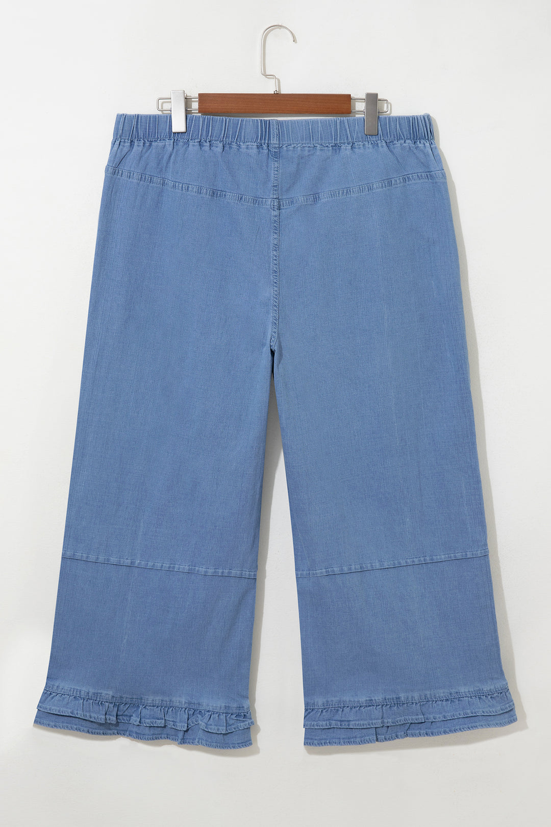 Light Blue Ruffle Hem Wide Leg Full Length Plus Size Jeans