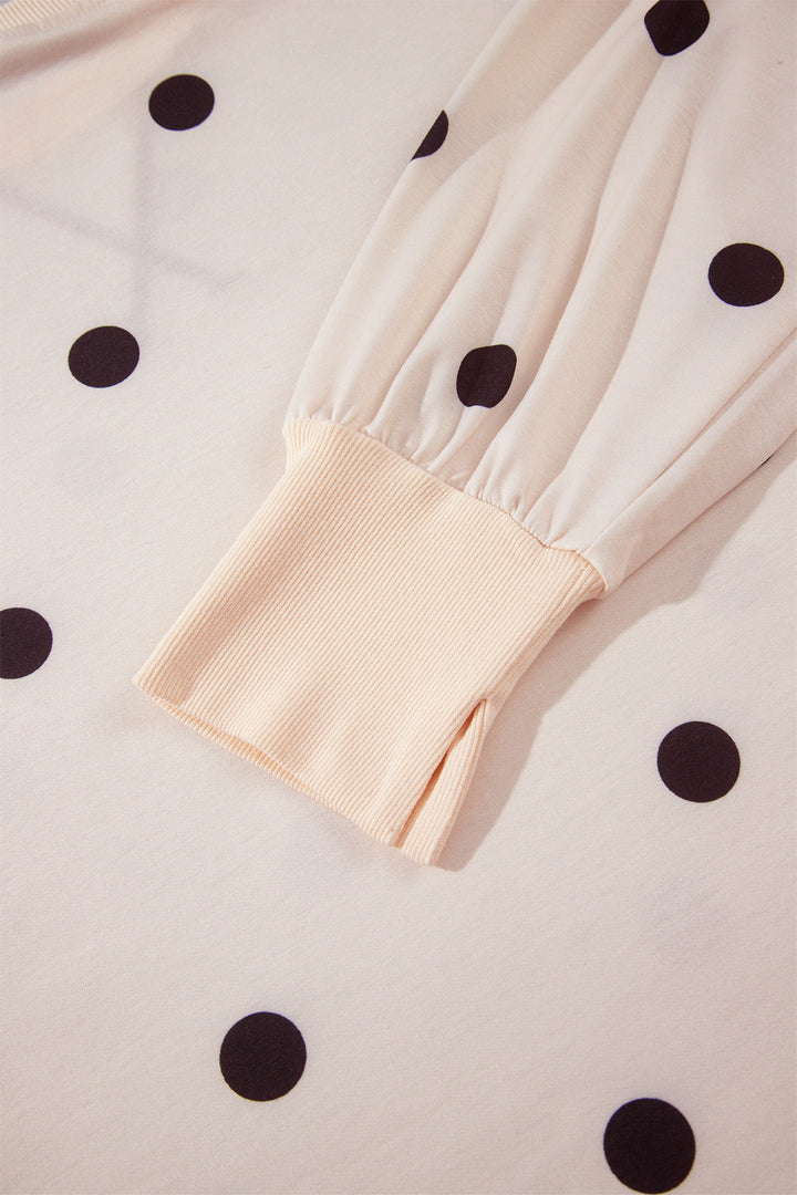 Yellow Round Neck Long Sleeve Polka Dot Plus Size Top