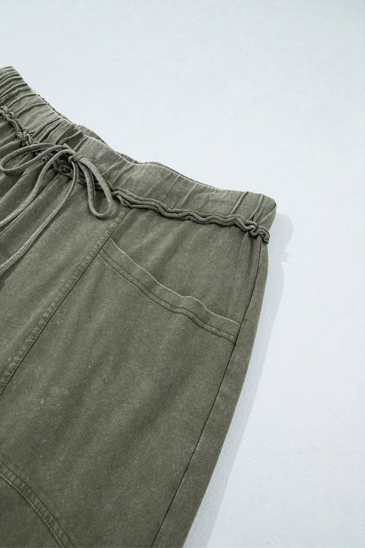 Ashleigh Blue Mineral Wash Seam Detail Flare Leg Drawstring Pants