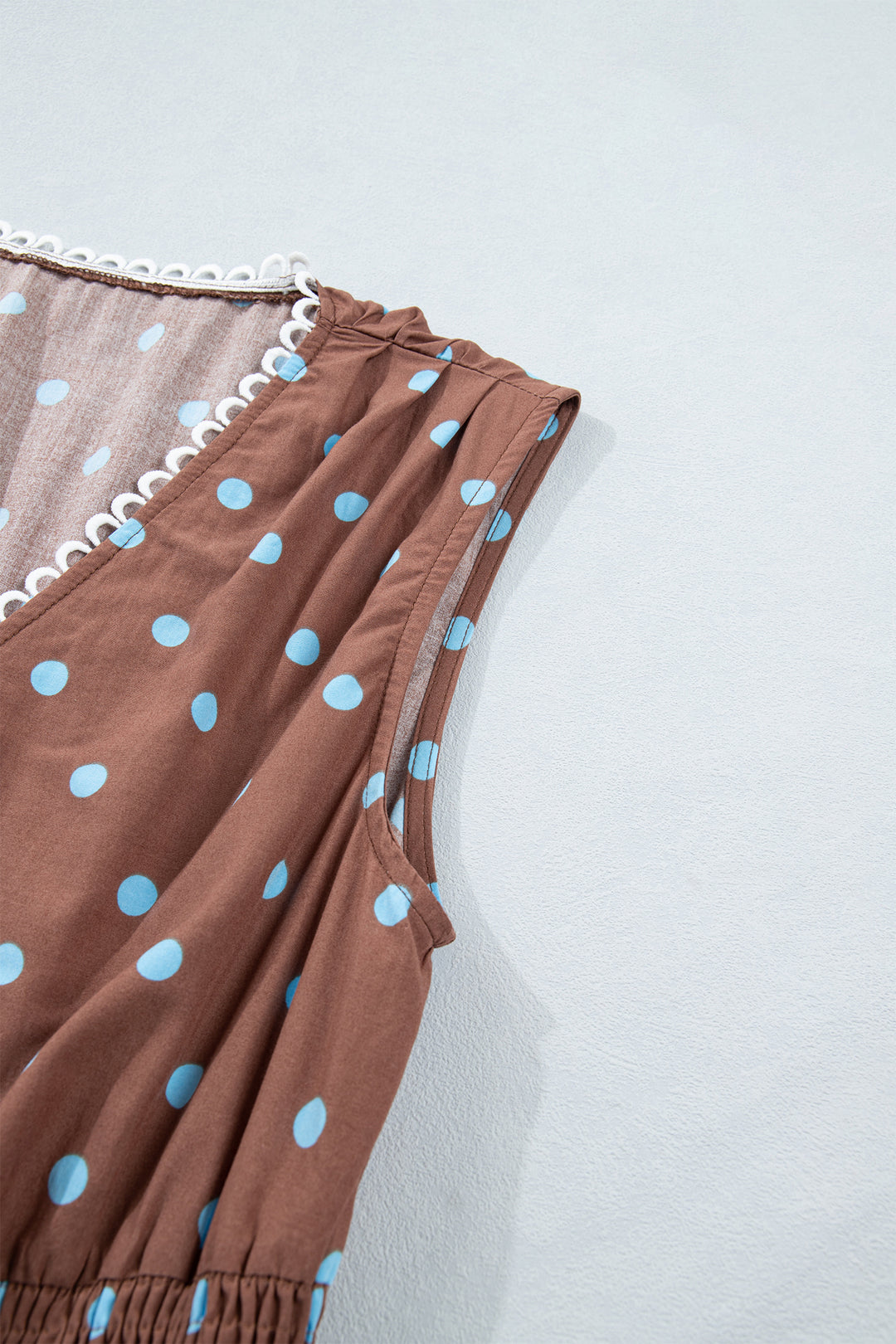 Black Polka Dot Print Contrast Trim V Neck Zip Up Sleeveless Dress