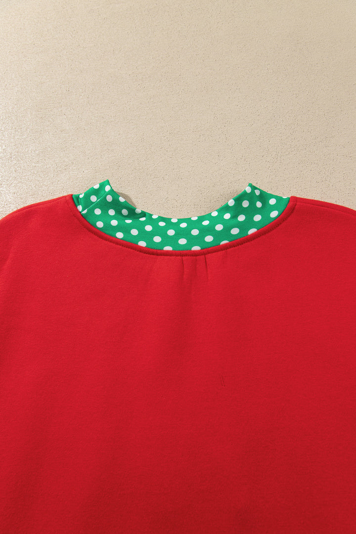 Tomato Red Casual Polka Dot Patchwork Letter Graphic Plus Size Sweatshirt