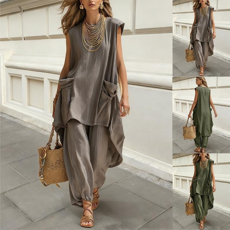 Sleeveless 3D-Cut Resort Two-Piece Set | Top &amp; Pants