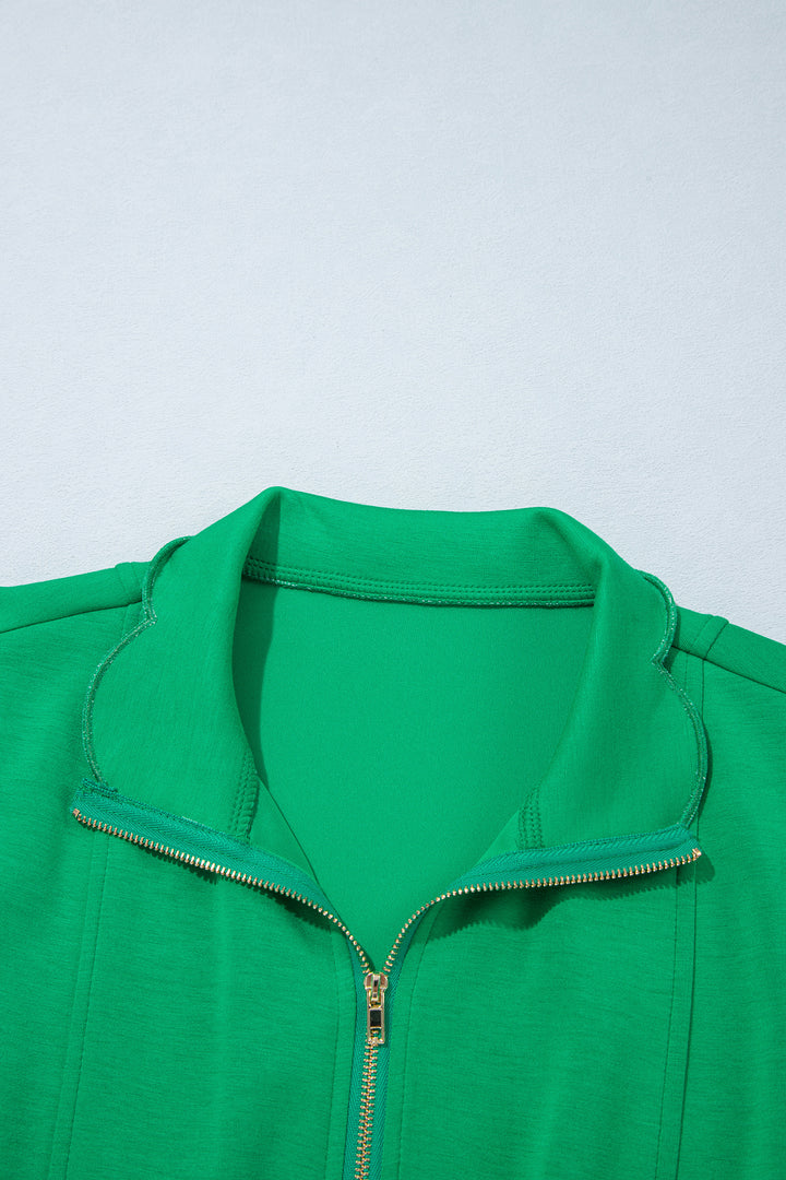 Bright Green Sleeveless Zip Front Scallop Hem Mini Dress