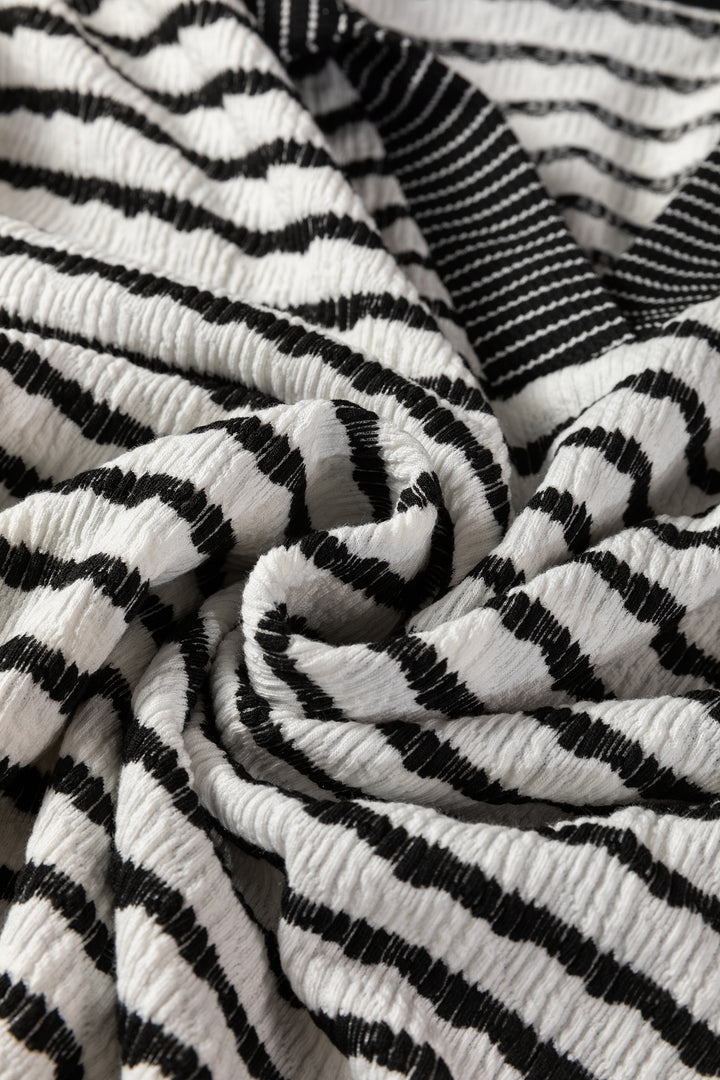 White Stripe Collared Pullover Top and Drawstring Pant Set