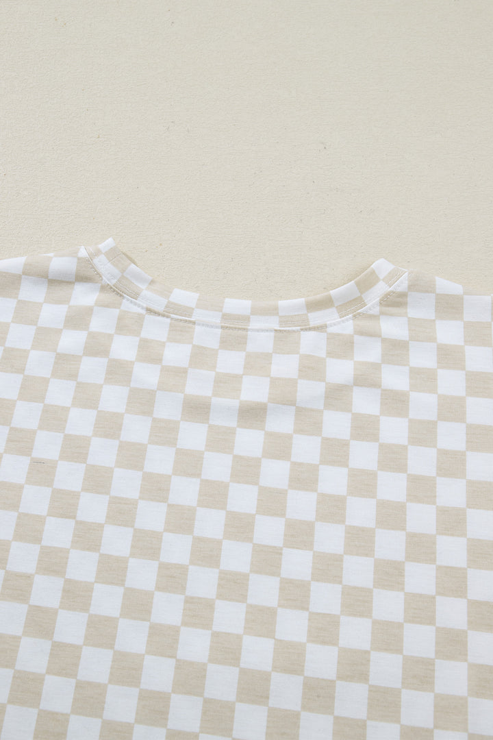 Khaki Checkered Print Half Sleeve Tee 2pcs Lounge Pant Set