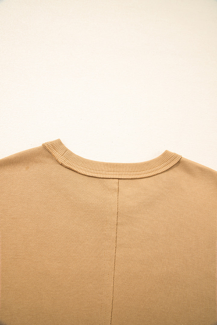 Straw Yellow Plaid Floral Heart Stitched Exposed Seam Mineral Wash Sweatshirt