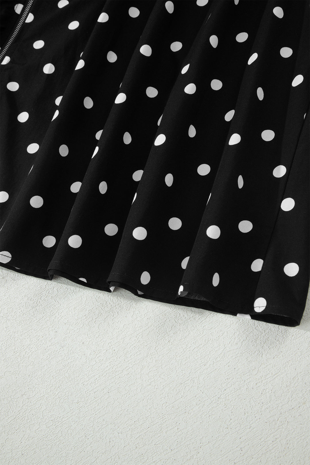Black Polka Dot Print Contrast Trim V Neck Zip Up Sleeveless Dress
