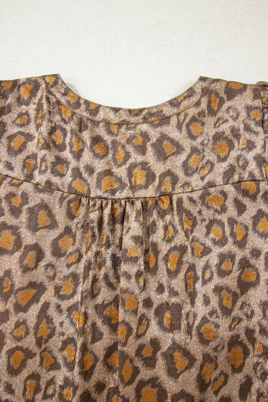 Khaki Leopard Print V Neck Ruffled Sleeve Tiered Loose Mini Dress