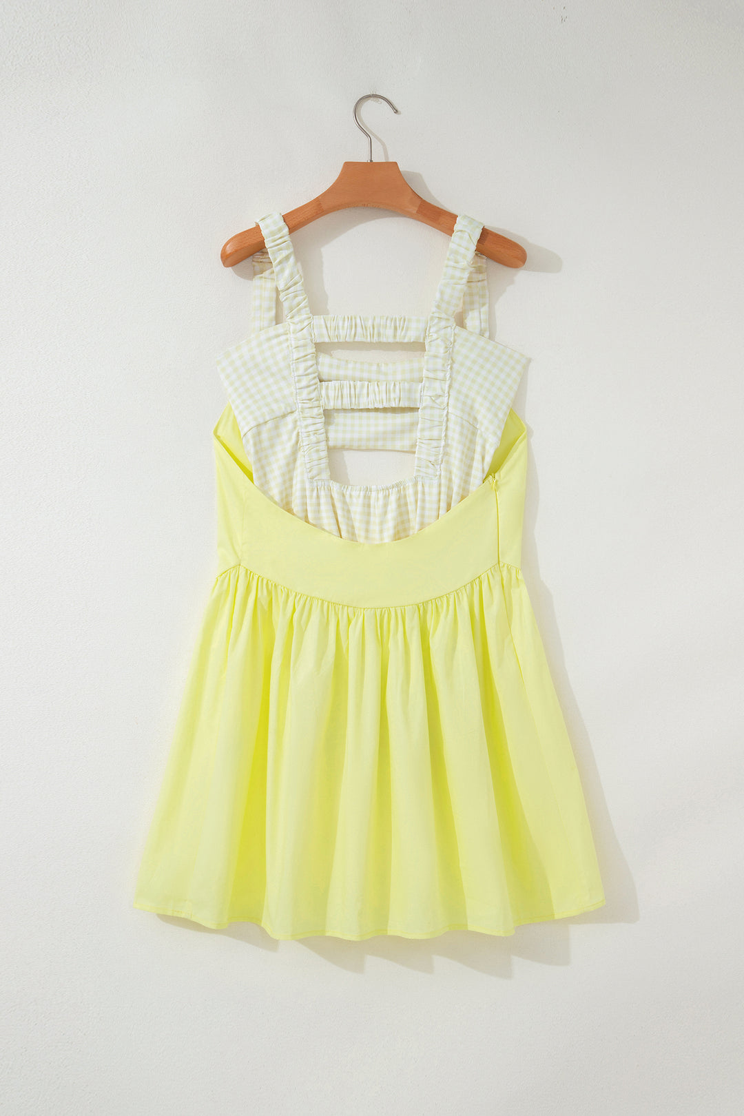 Yellow Cream Faux Two Piece Gingham Contrast Patchwork Loose Mini Dress
