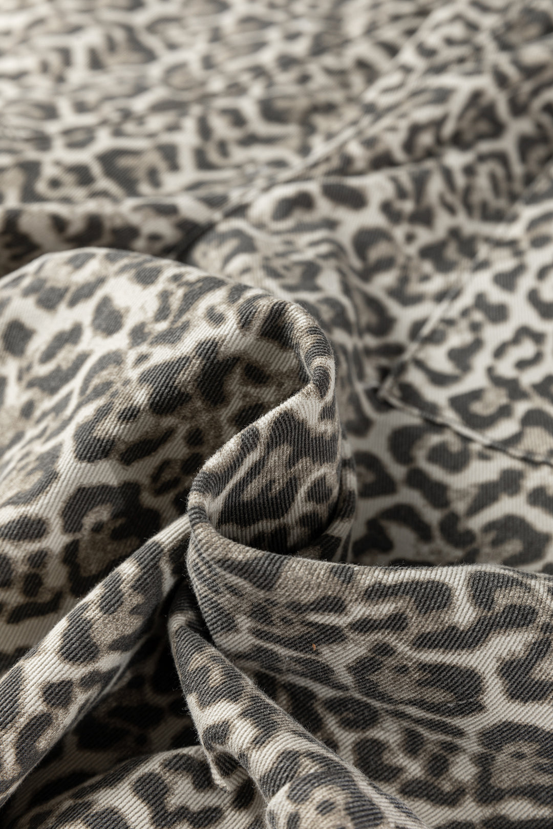 Brown Leopard Print Raw Hem Elastic Waist Loose Pull On Jeans