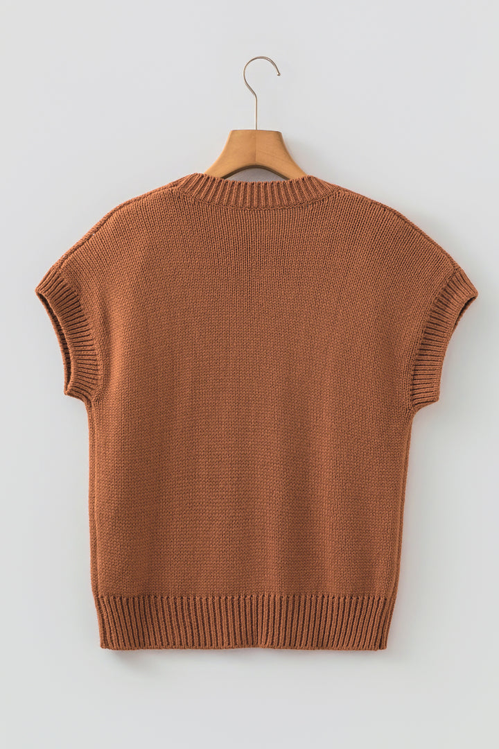 Chestnut Western Horseshoe Pattern Short Sleeve Knit Sweater