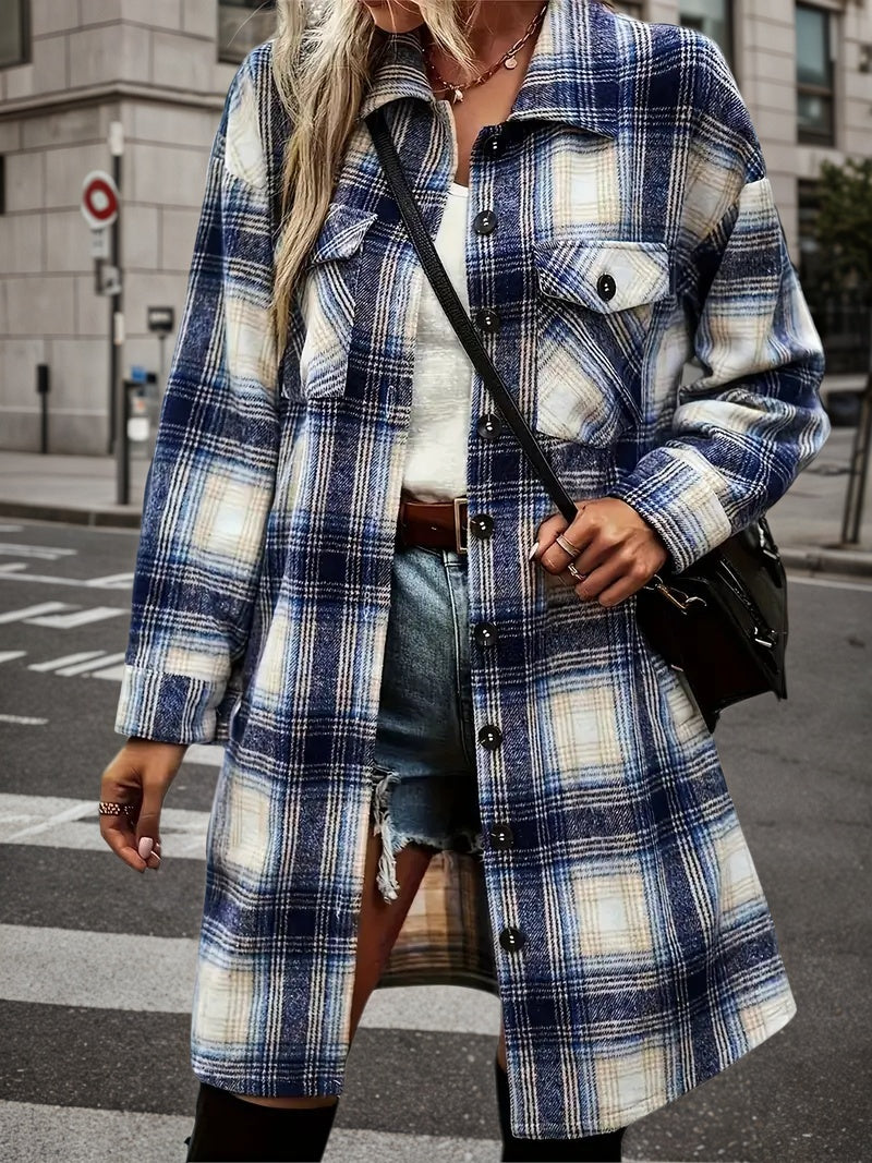 Women’s Plaid Shacket Set – Flannel Shirt Jacket &amp; Distressed Denim Shorts